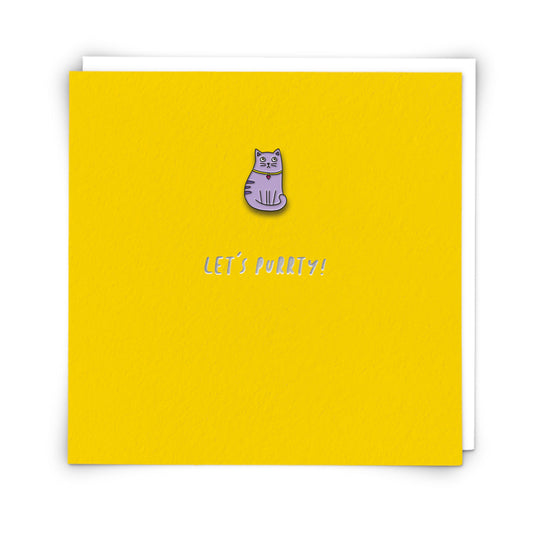 Lets Purrty! Cat Enamel pin badge card
