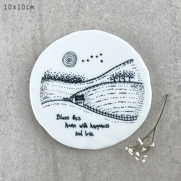 Porcelain Countryside Coaster - Bless this home with happiness and Love