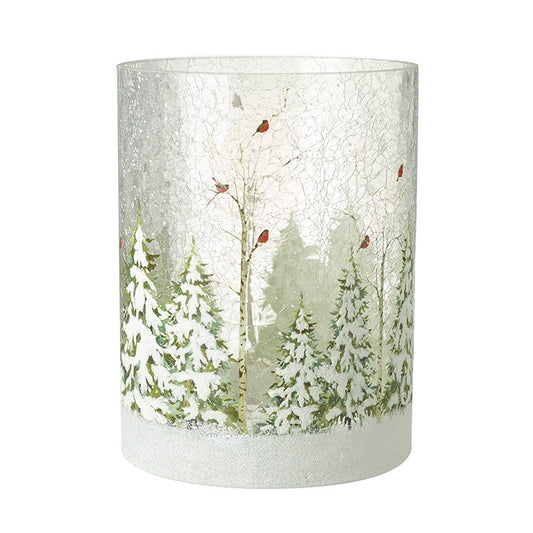 Large Snowy Trees and Robins Scene candle/ light holder