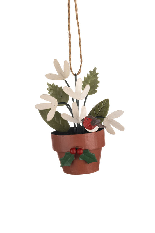 Floral plant pot with Robin