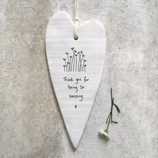 Porcelain Hanging Long Heart- Thank You for being so amazing