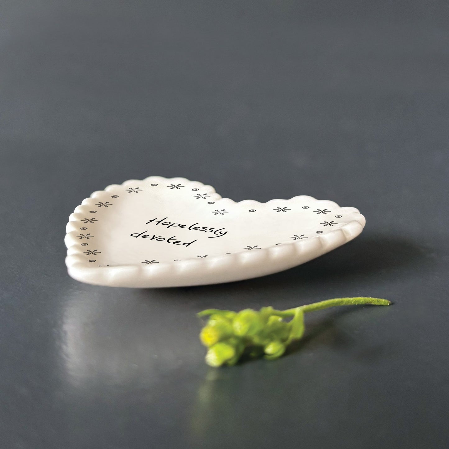 Small porcelain scalloped heart dish - Hopelessly Devoted