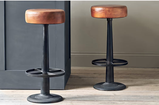 Narwana leather round stool - aged tan