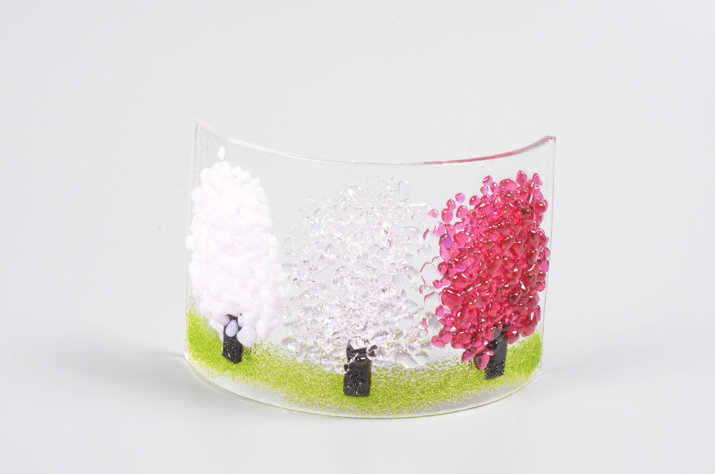 Handmade Fused Glass Pink Trees Curve