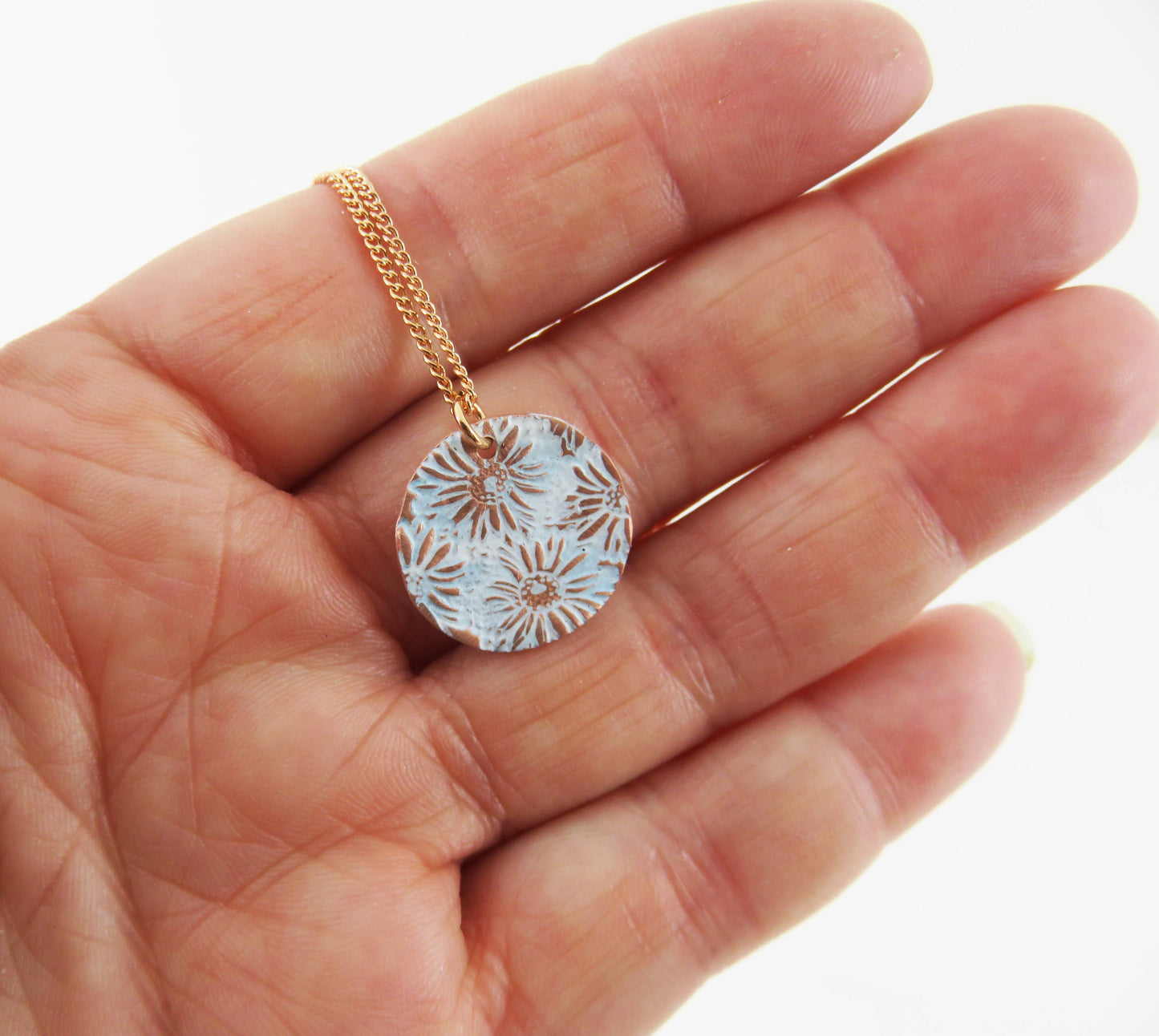 Textured Stamped Copper Small Disc Pendant