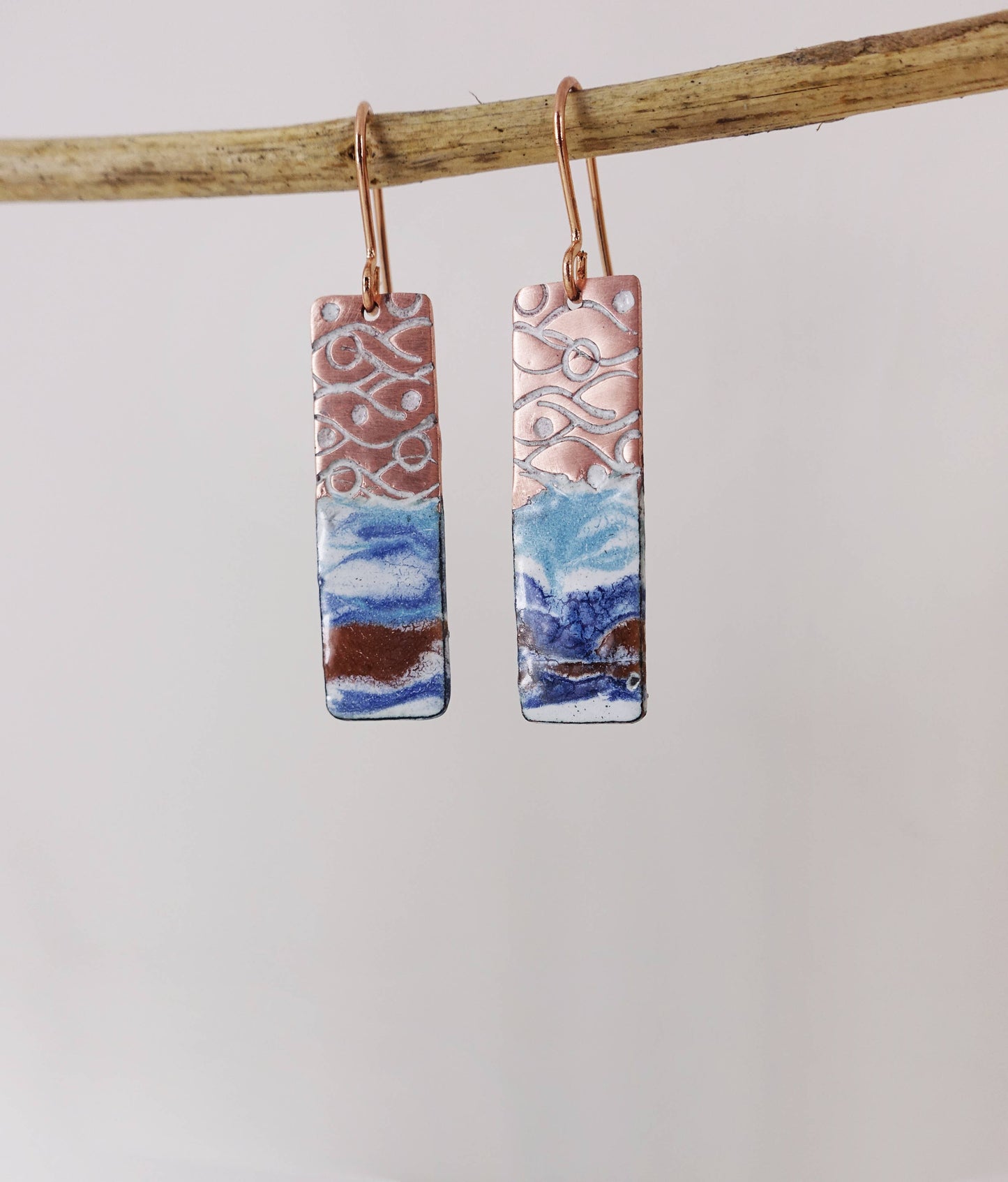 Enamel & Textured Copper Earrings - Multicolor Enamel