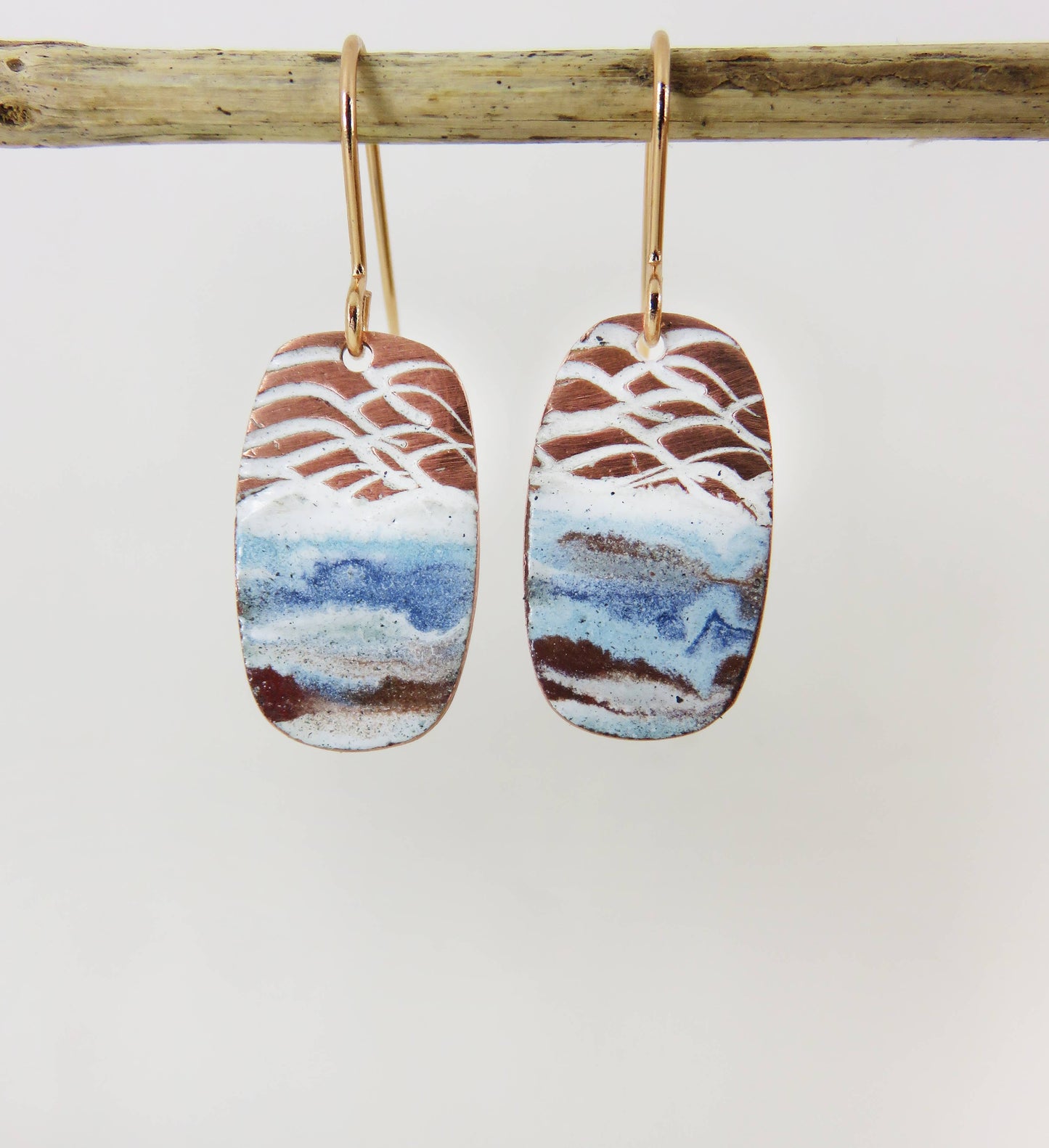 Enamel & Textured Copper Earrings - Multicolor Enamel