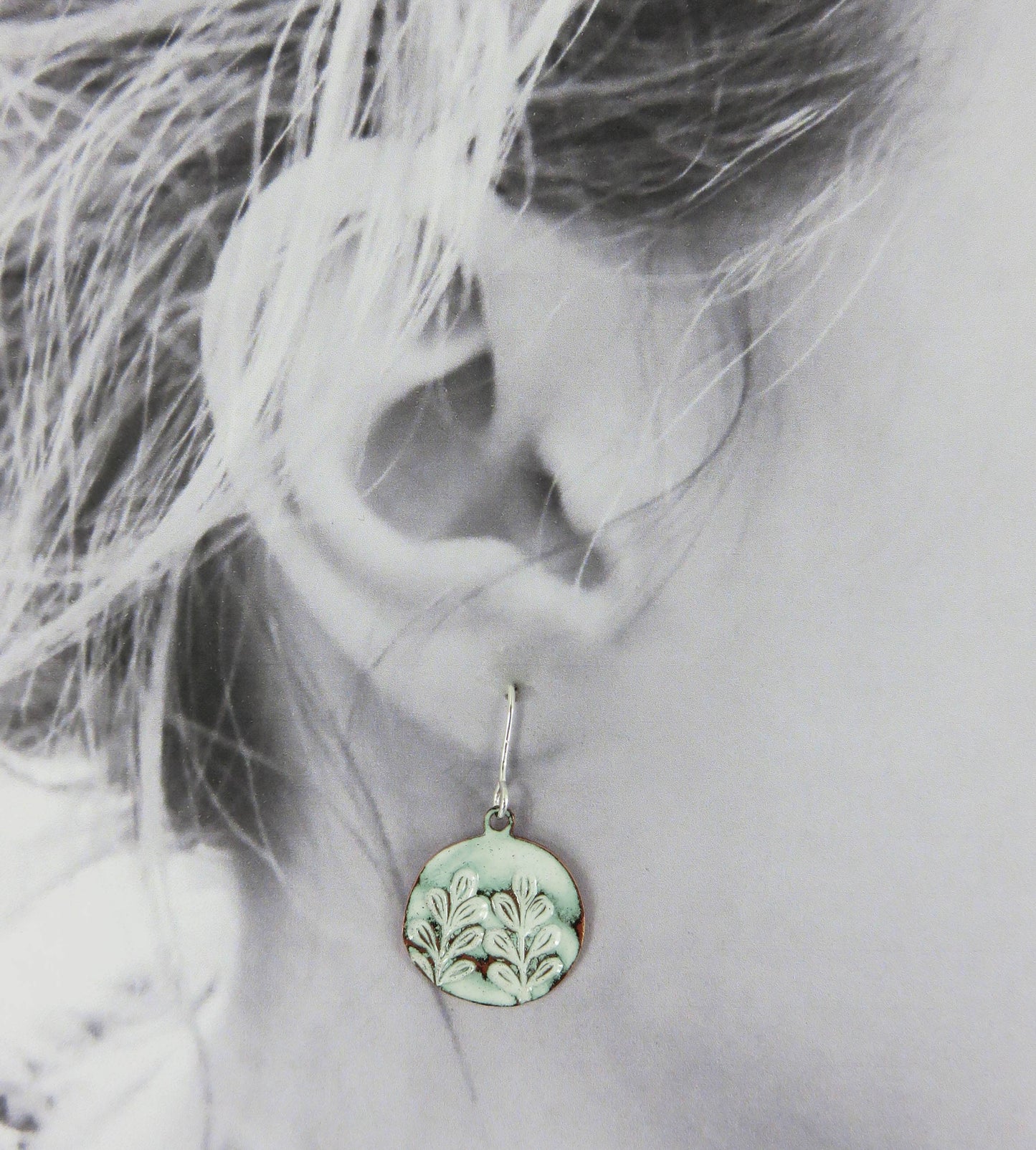 Organic Shaped Enamel on Copper Leaf Textured Dangle