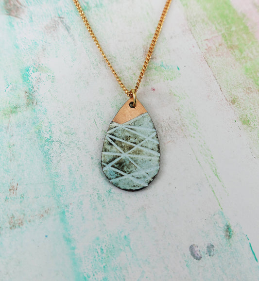 Line Textured Enamel Copper Teardrop Pendant