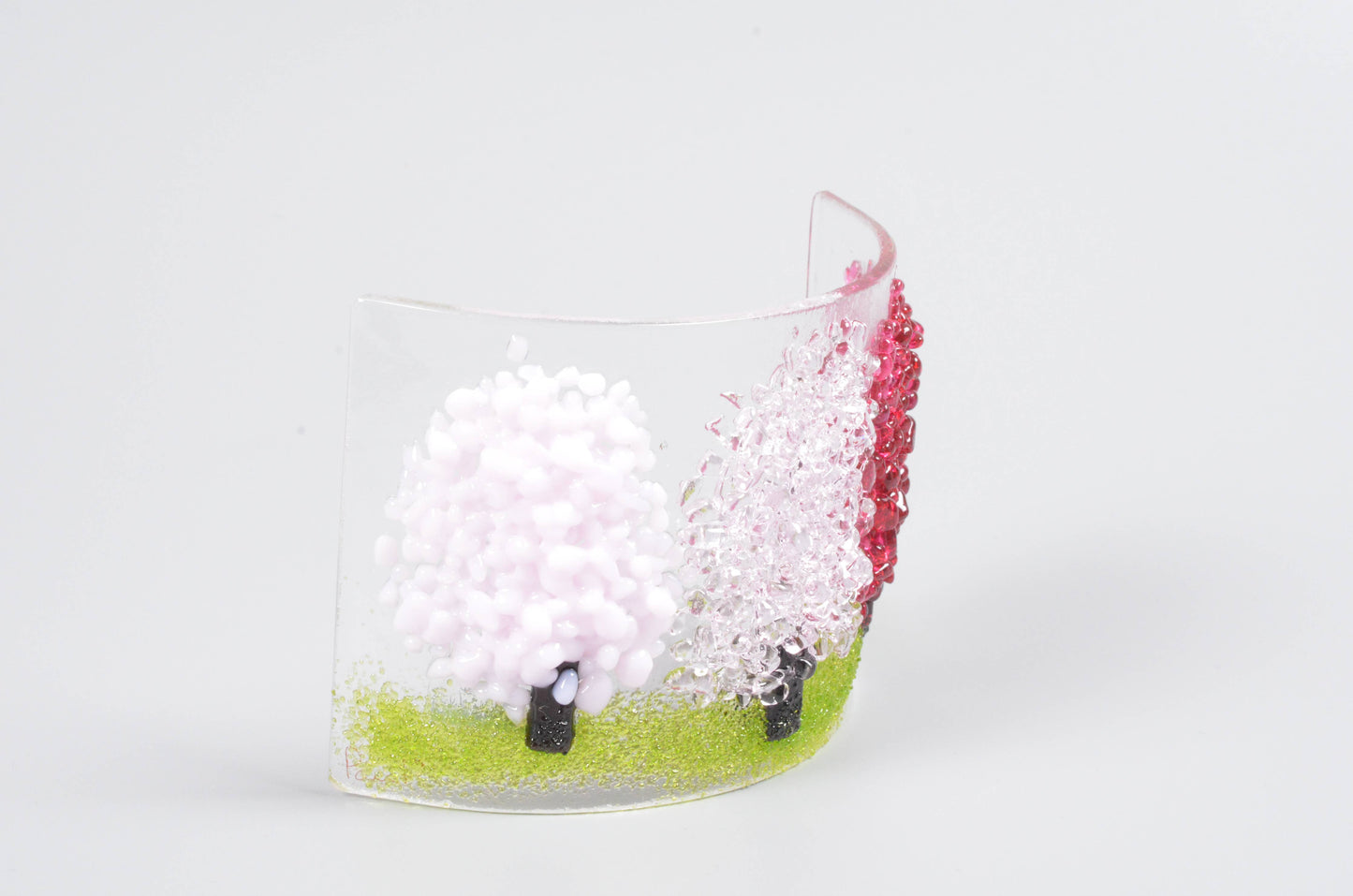 Handmade Fused Glass Pink Trees Curve