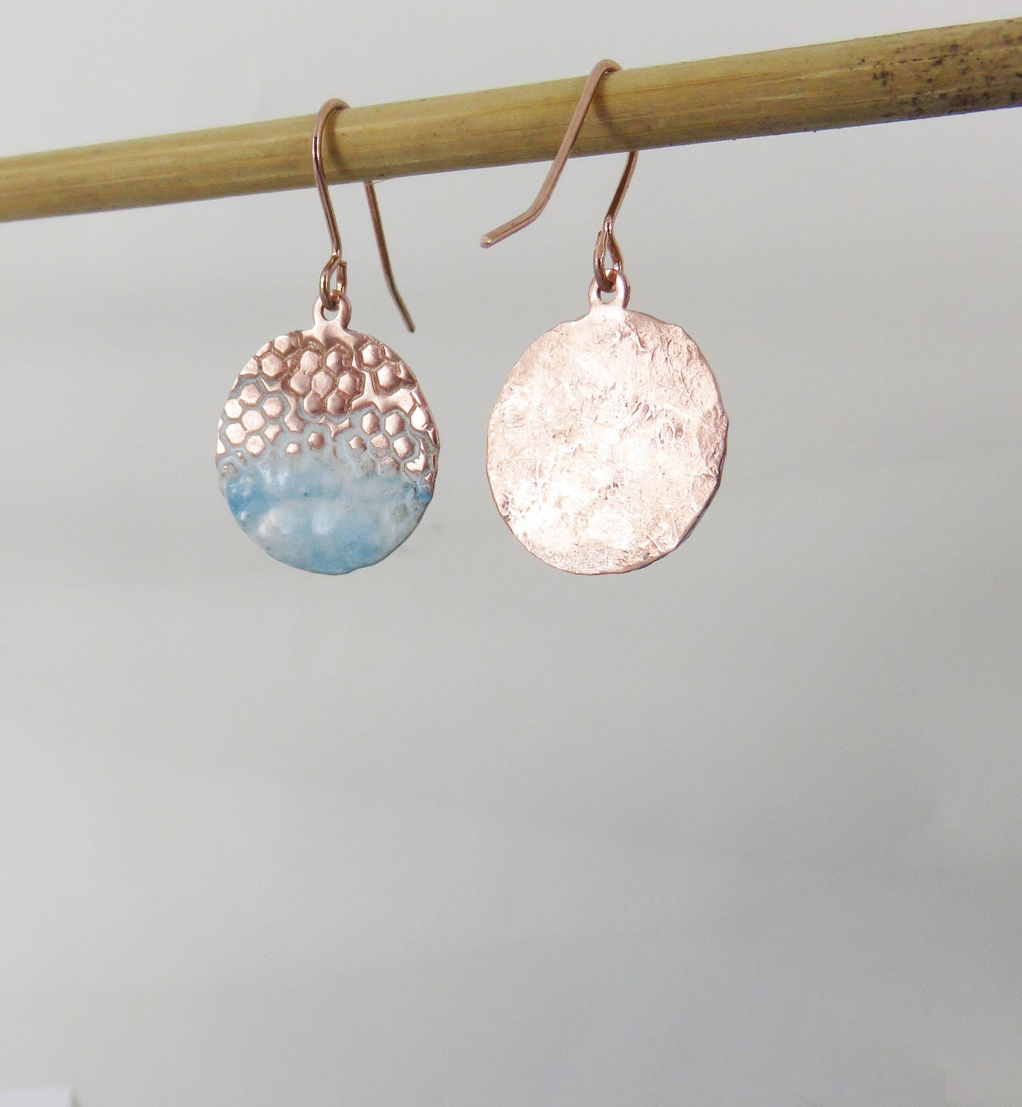 Enamel and Textured Copper Dangle Earrings