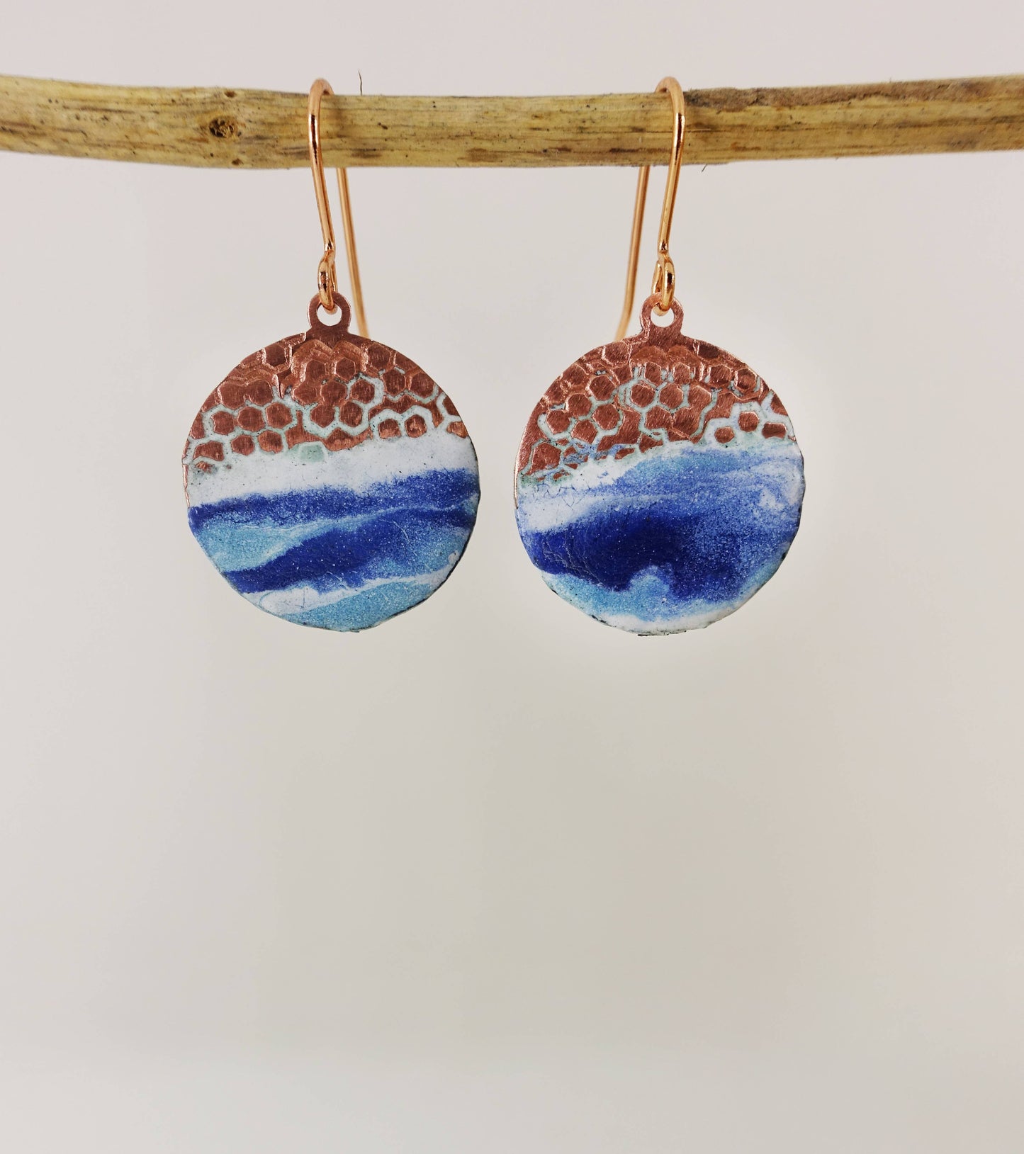 Enamel and Textured Copper Beach Earrings
