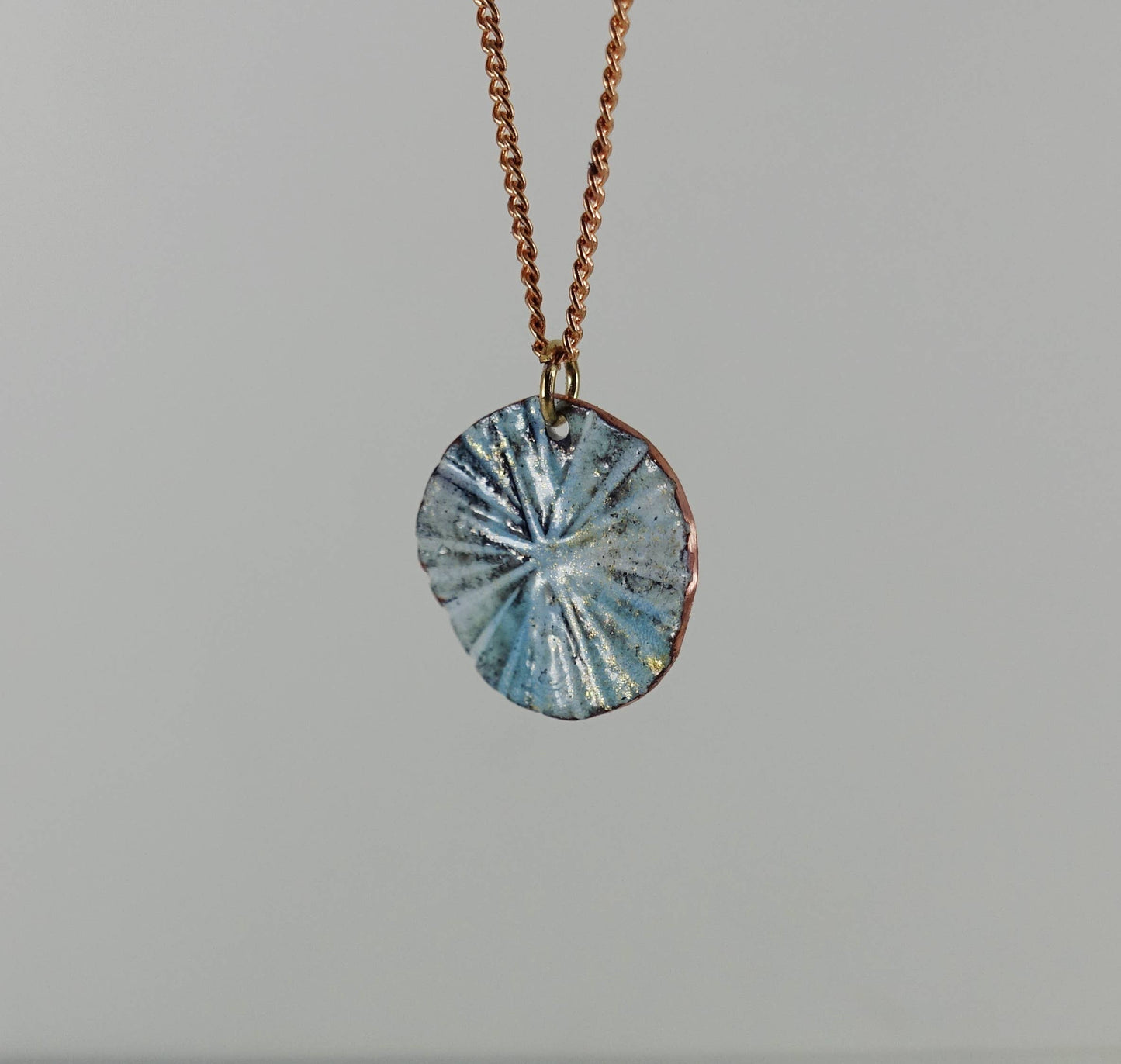 Textured Round Enamelled Copper Small Disc Pendant
