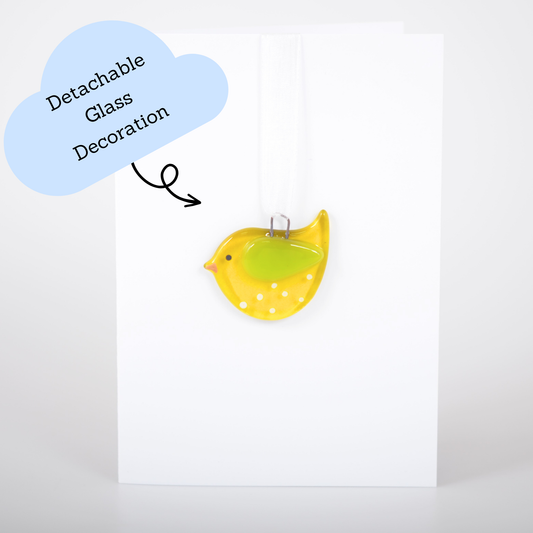 Little Bird Hanging Decoration Fused Glass Card: Yellow / Plain