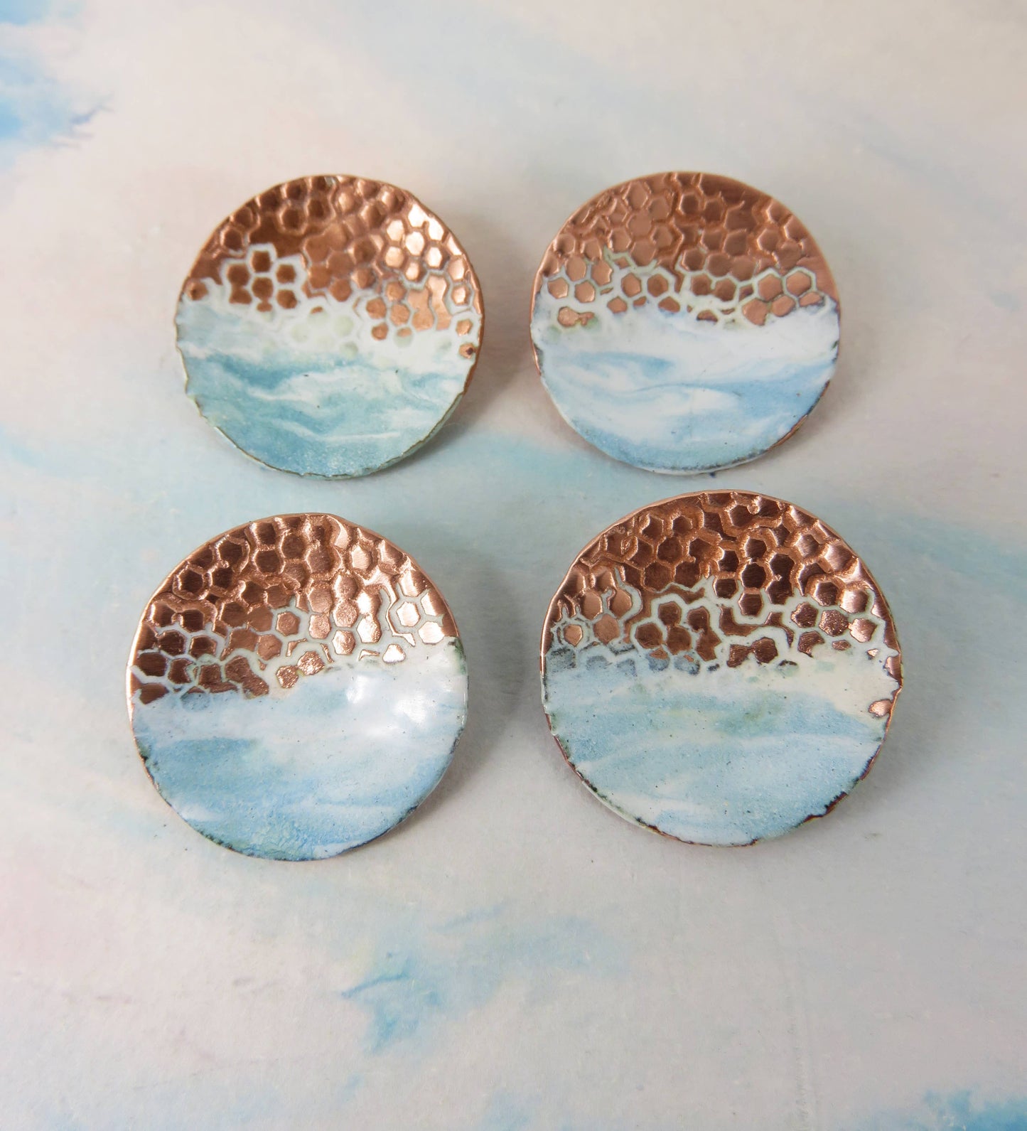 Round, Domed and Textured Copper Pendant with Enamel