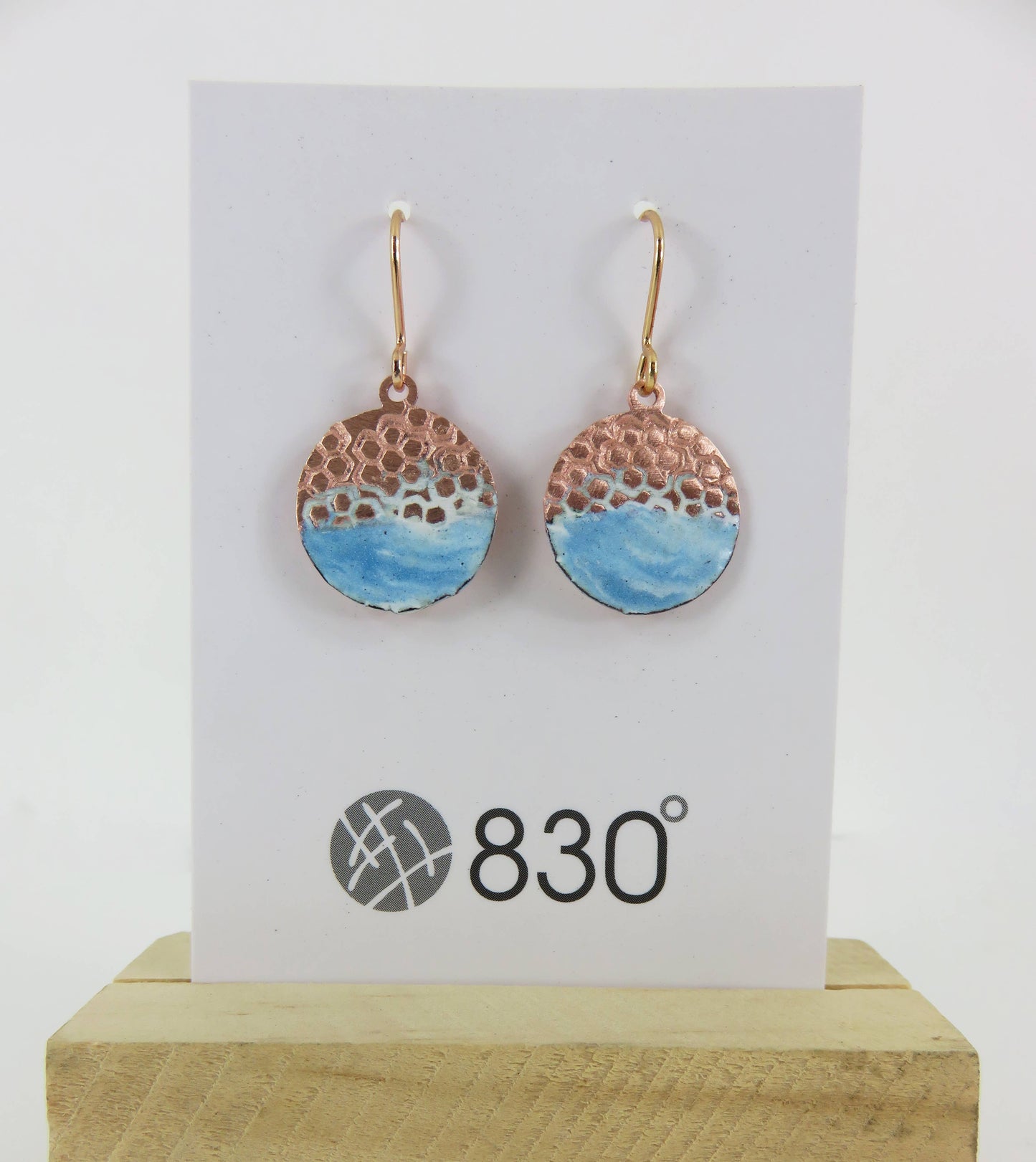Enamel and Textured Copper Dangle Earrings