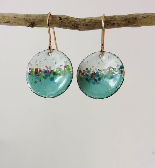 Earrings in Jade and White with Colourful Glass Sprinkles