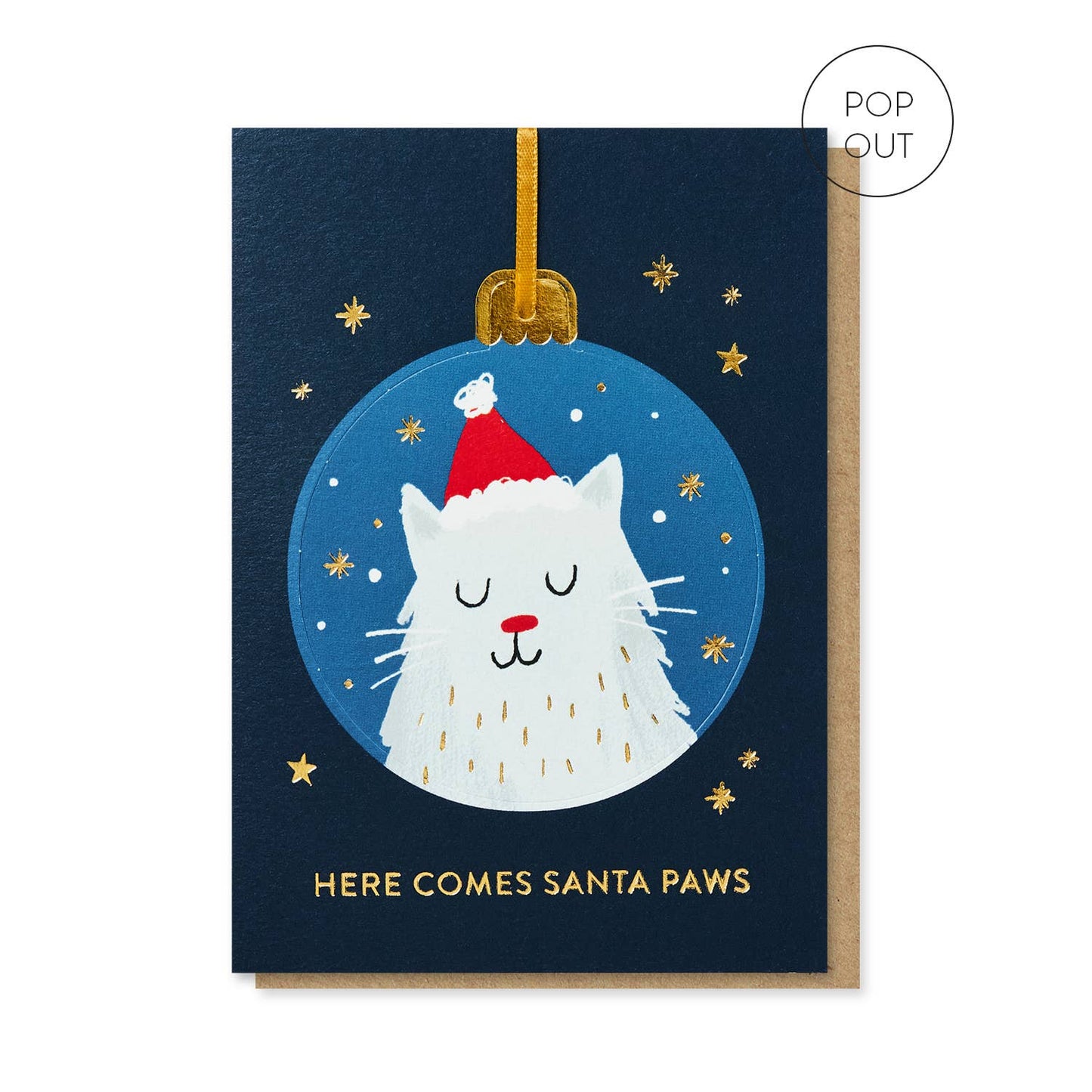 Santa Paws Cat Pop-out Christmas Bauble Card