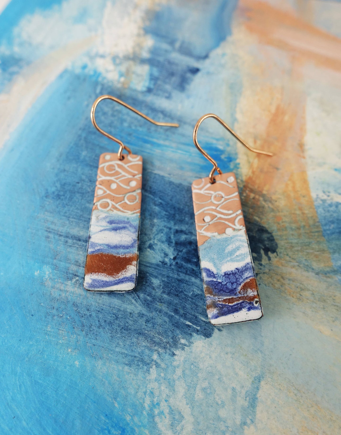 Enamel & Textured Copper Earrings - Multicolor Enamel