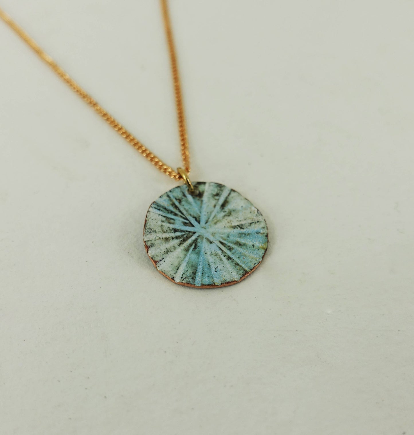 Textured Round Enamelled Copper Small Disc Pendant