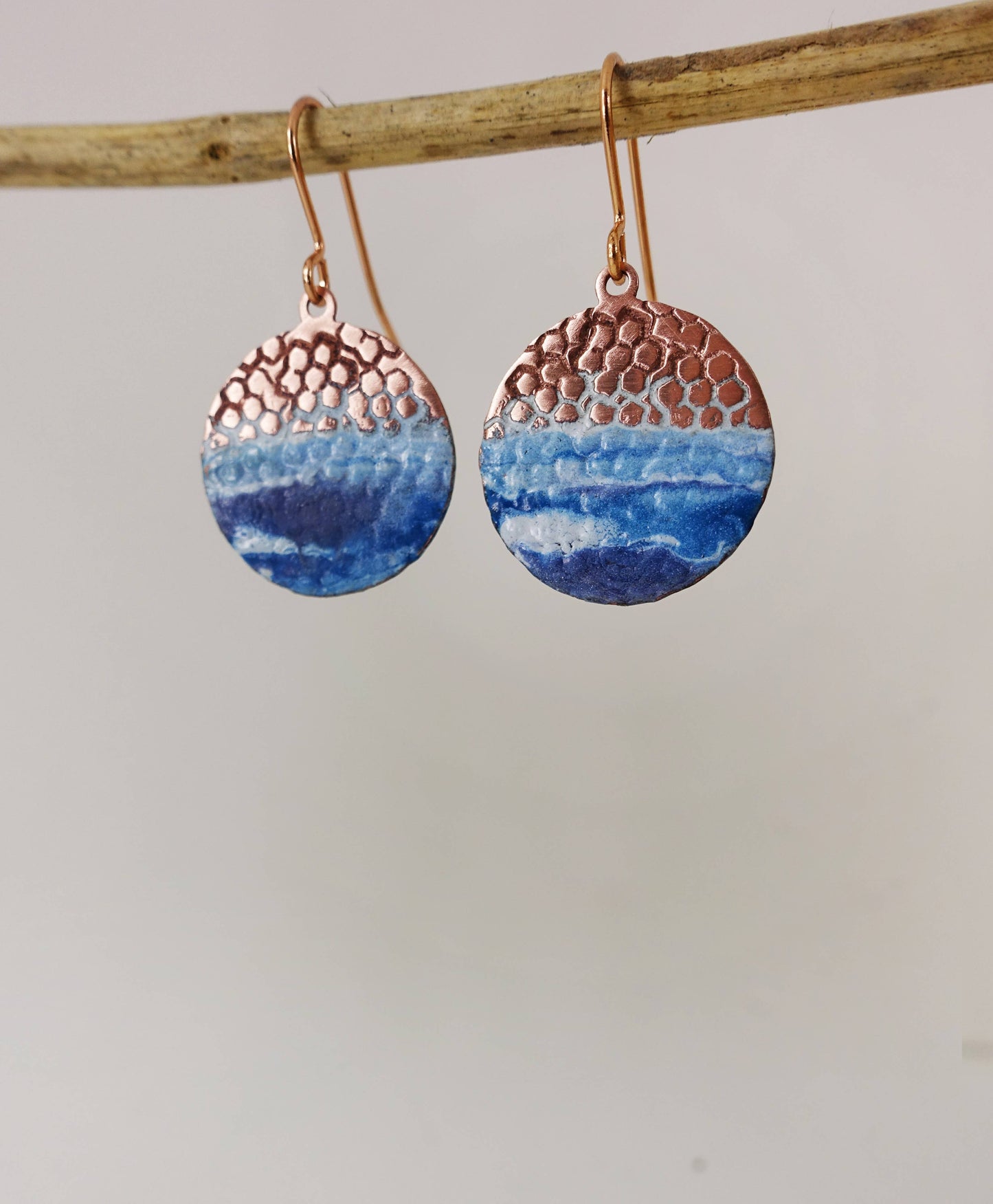 Enamel and Textured Copper Beach Earrings