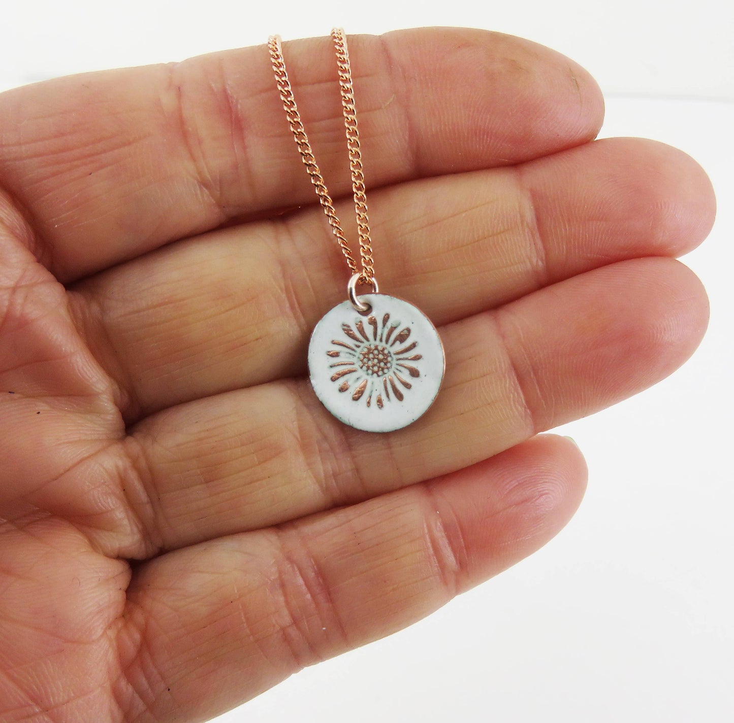 Flower Textured Stamped Copper Small Disc Pendant