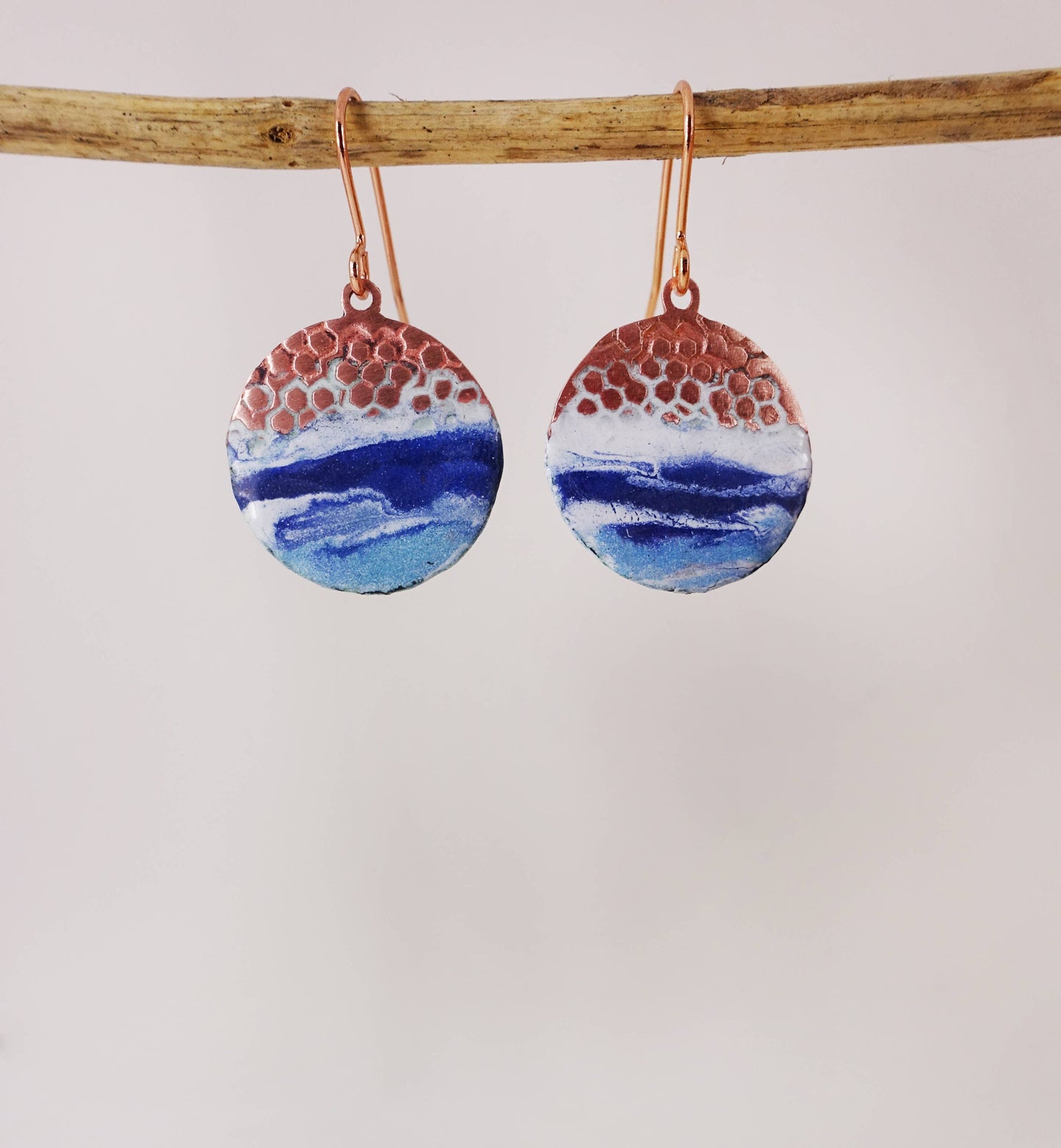 Enamel and Textured Copper Beach Earrings