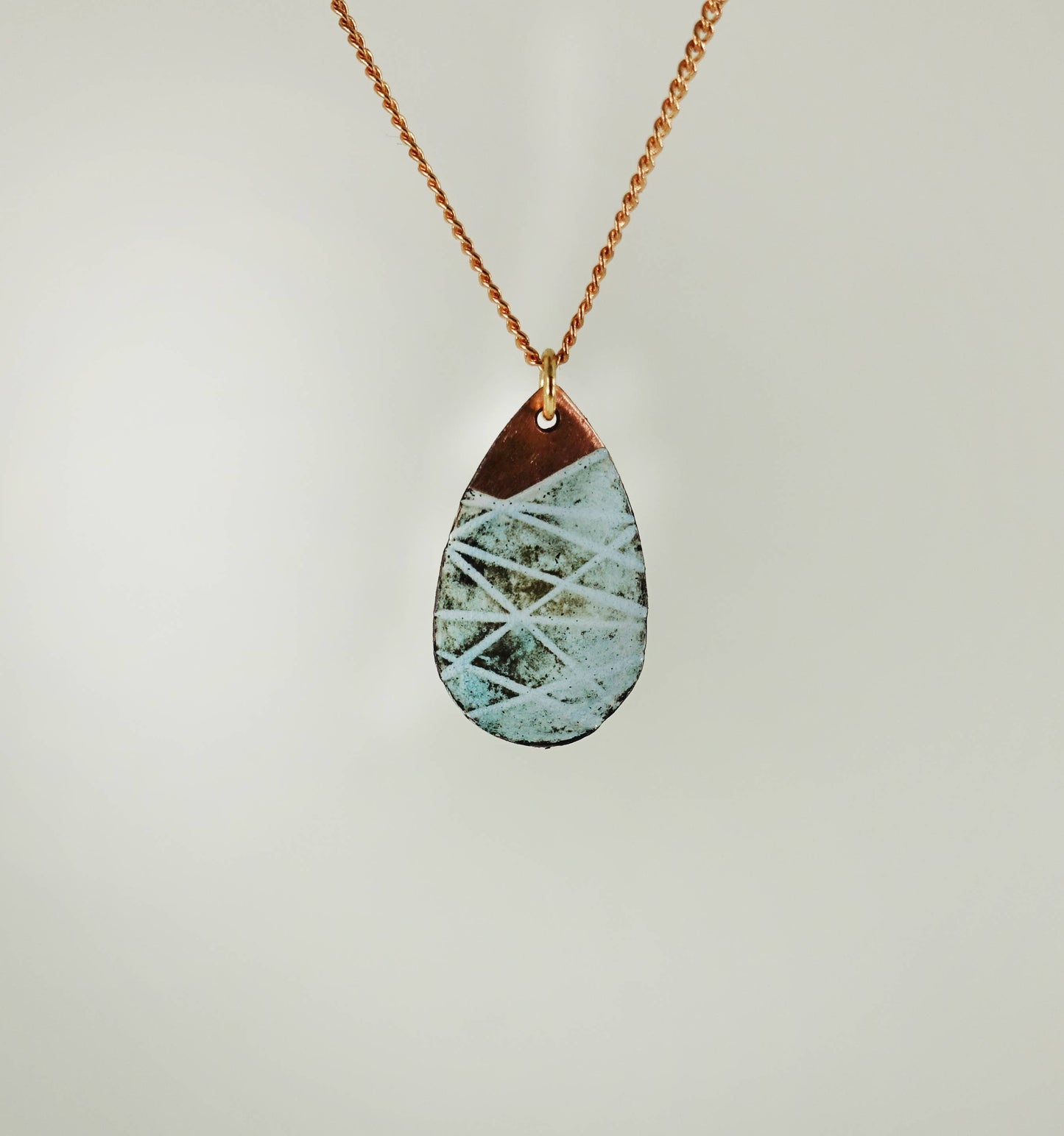 Line Textured Enamel Copper Teardrop Pendant