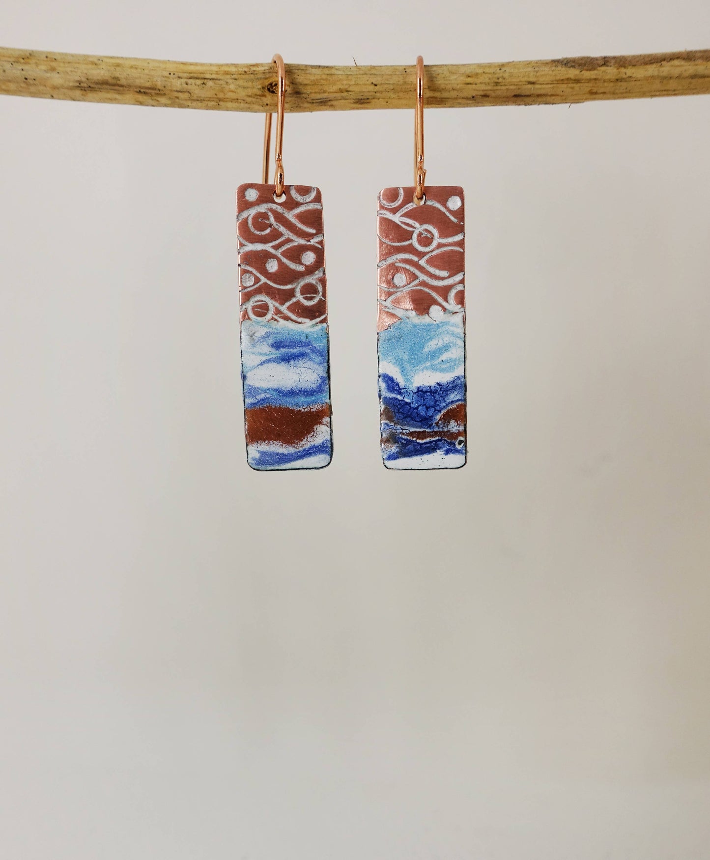 Enamel & Textured Copper Earrings - Multicolor Enamel
