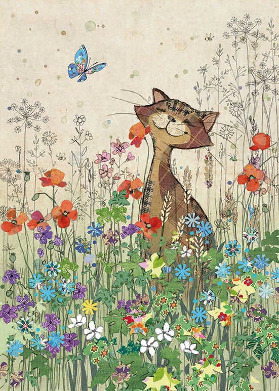 Cat meadow- Blank Greetings card