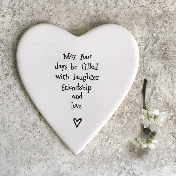 Porcelain Heart Coaster - Laughter, Friendship & Love