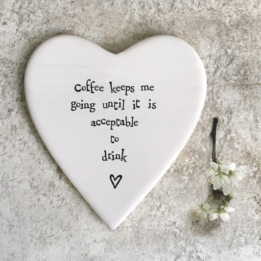 Porcelain Heart Coaster - Coffee Keeps Me Going