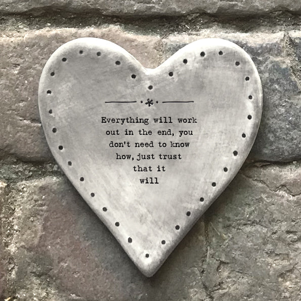 Porcelain Rustic Heart Coaster- Everything will work out