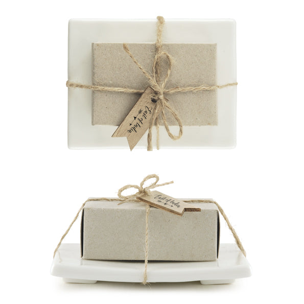 Porcelain soap dish / stand with Boxed Olive Oil Soap - White