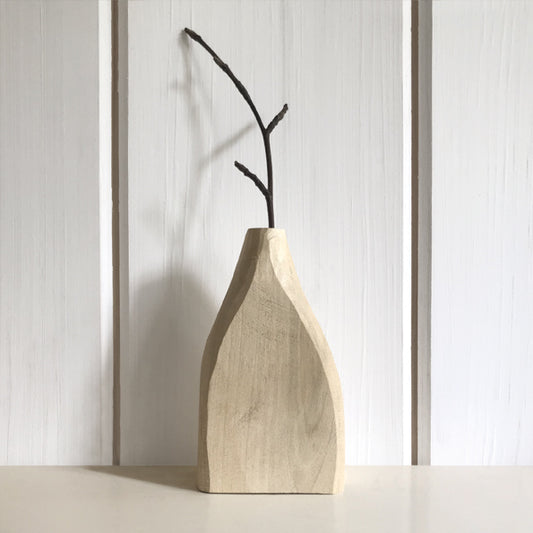 Handcarved Wooden Vase - Pale Wood