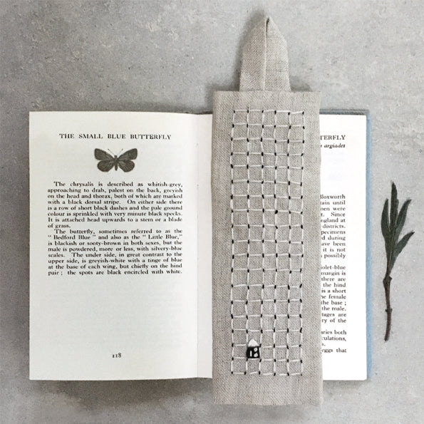 Linen Bookmark - White Squares