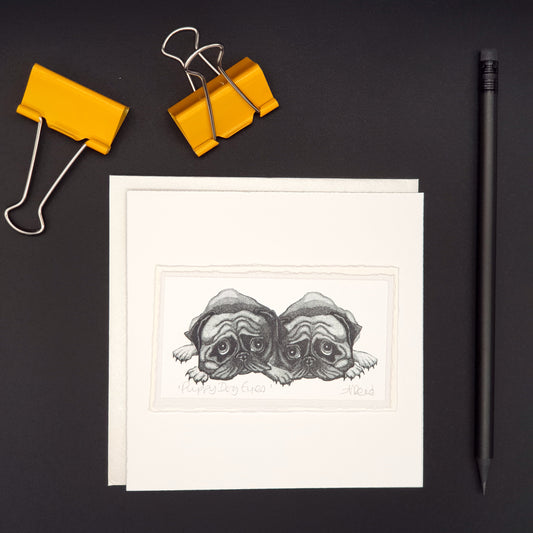 Puppy Dog Eyes, Pugs- Greetings Card