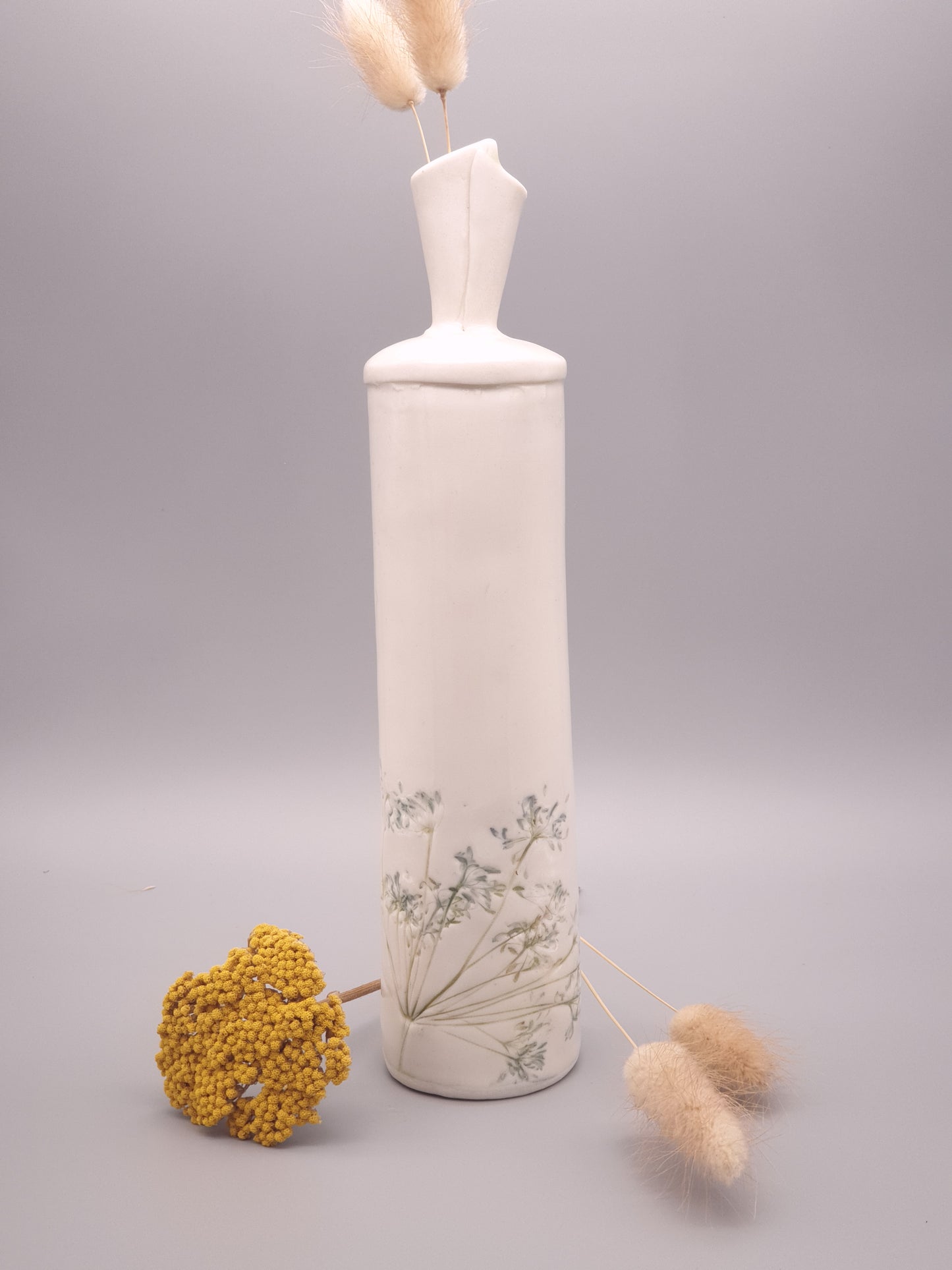 Flora and Fauna Ceramic Bottle Vase