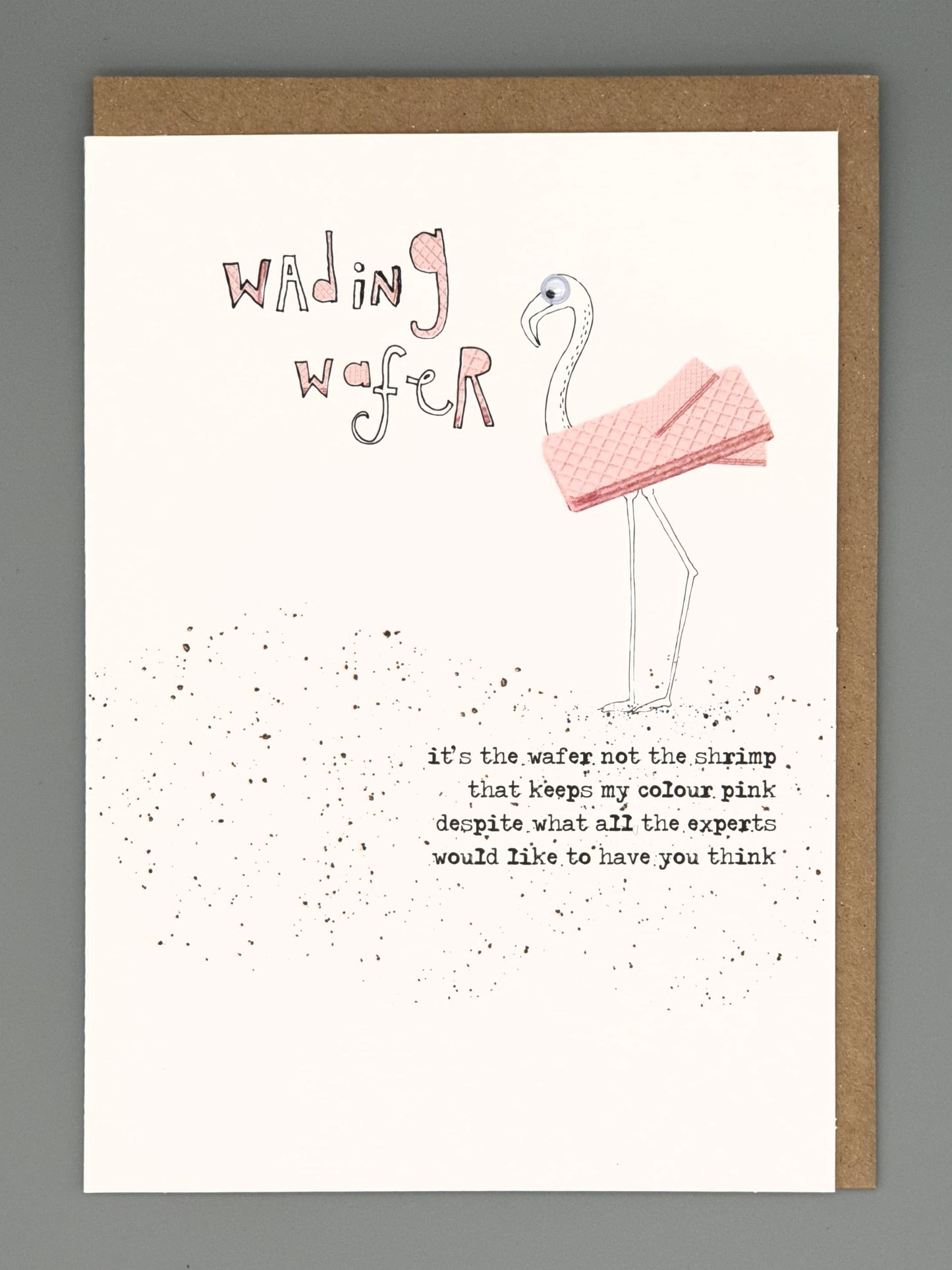 Wading wafer, pink flamingos, pink wafer   - Greetings card