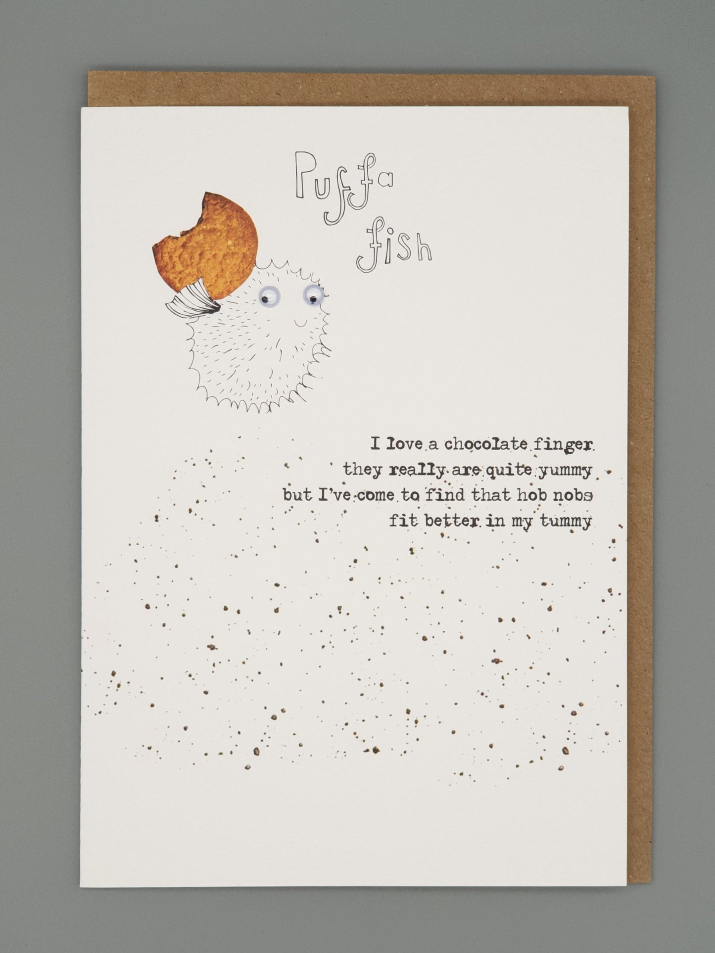 Puffa fish, hob nobs  - Greetings card