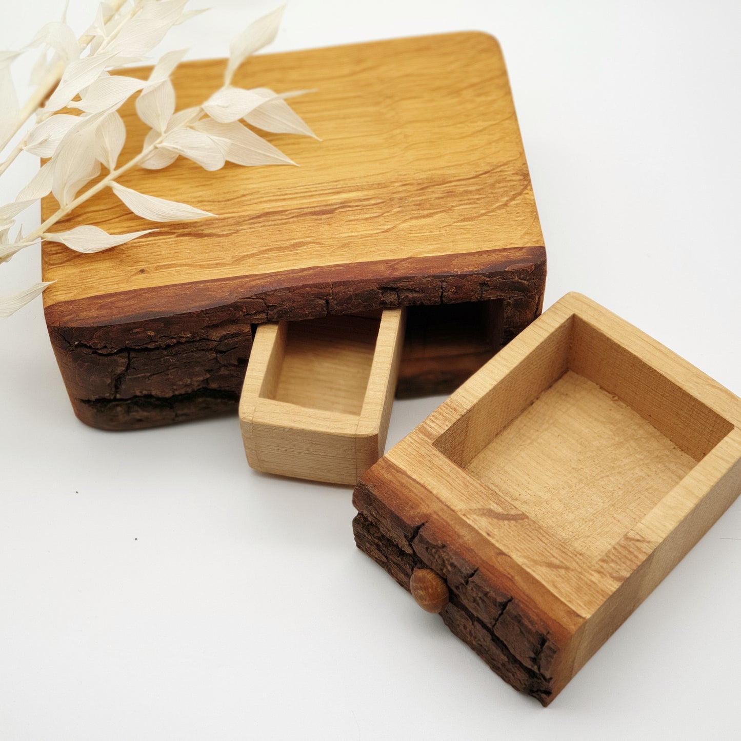 Natural edge wooden box with secret- Oak