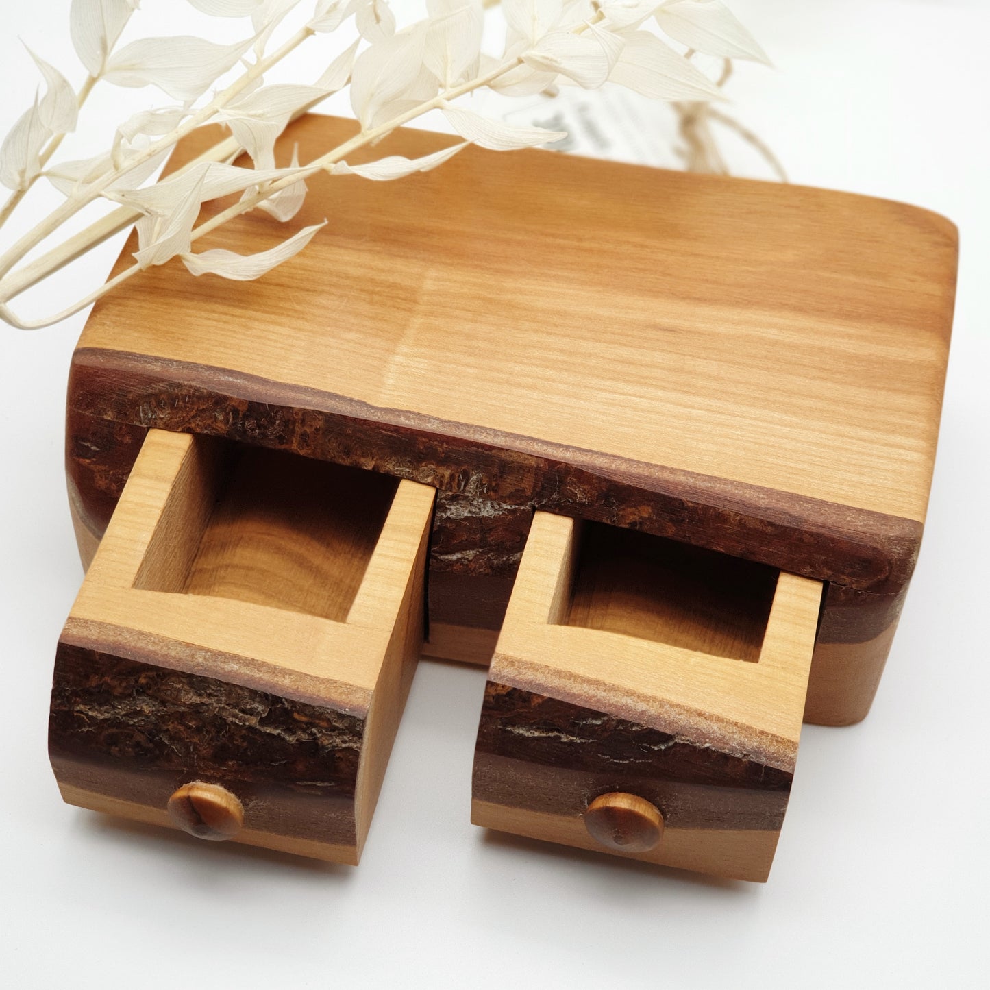 Natural edge wooden box double - Cherry