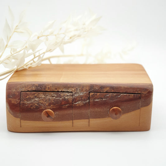 Natural edge wooden box double - Cherry