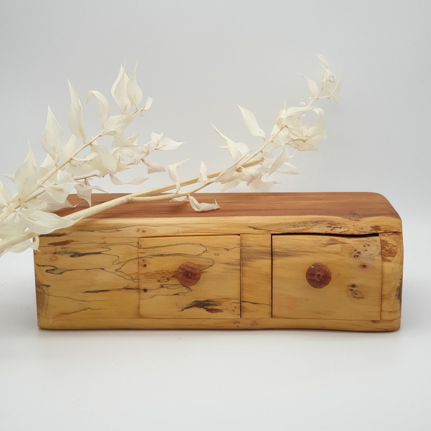 Natural edge wooden box double with secret - Yew