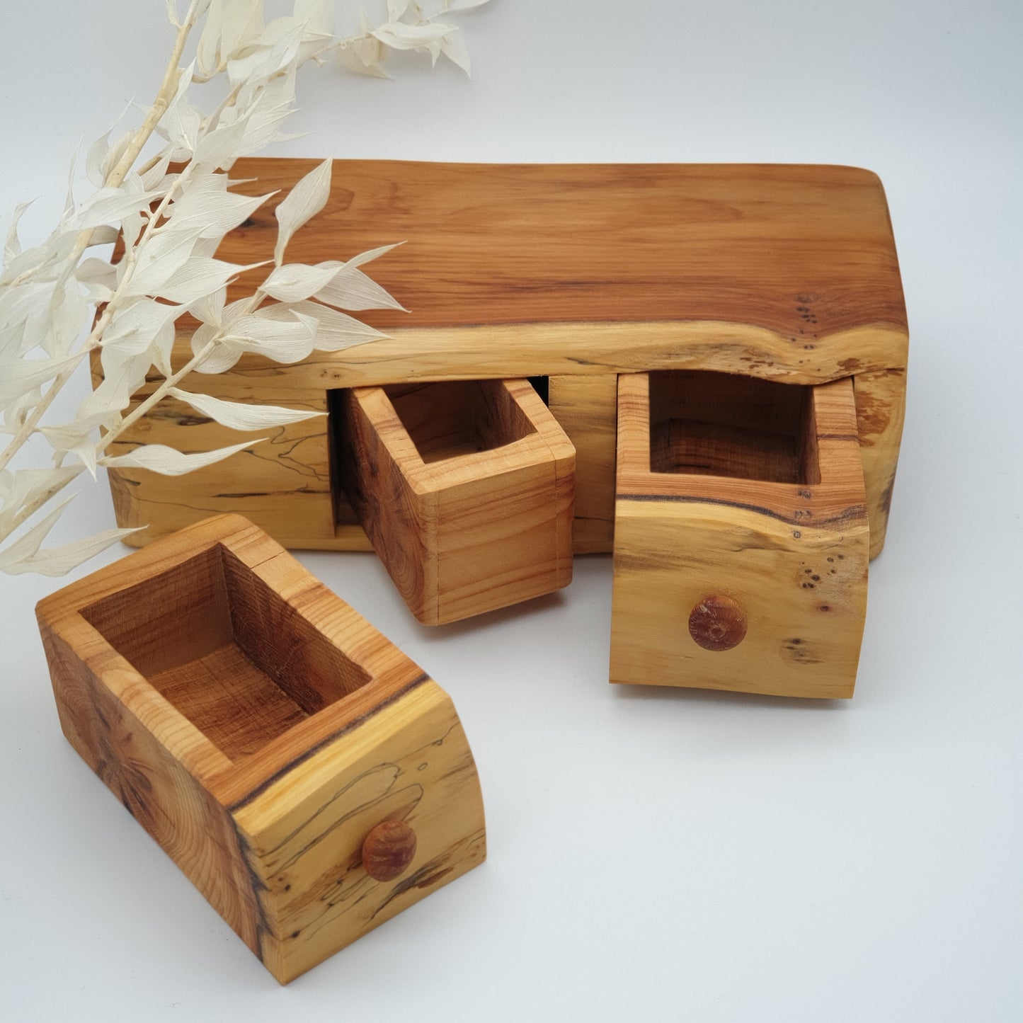 Natural edge wooden box double with secret - Yew