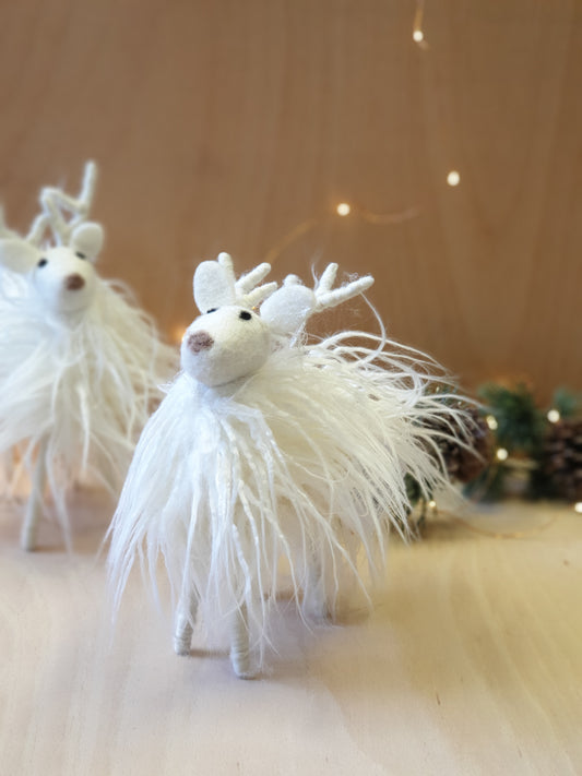 Felt Reindeer with Wooly Coat - small