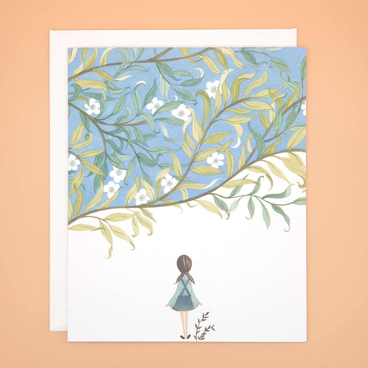 Girl and blue forest - greetings card