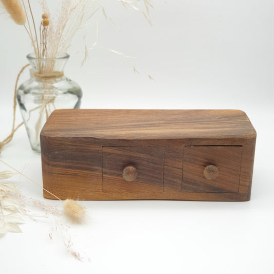 Natural edge wooden box double with secret drawer - Walnut
