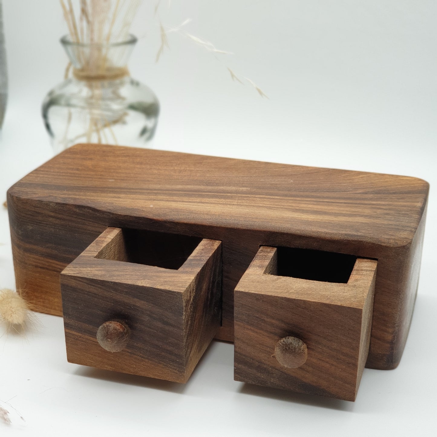 Natural edge wooden box double with secret drawer - Walnut