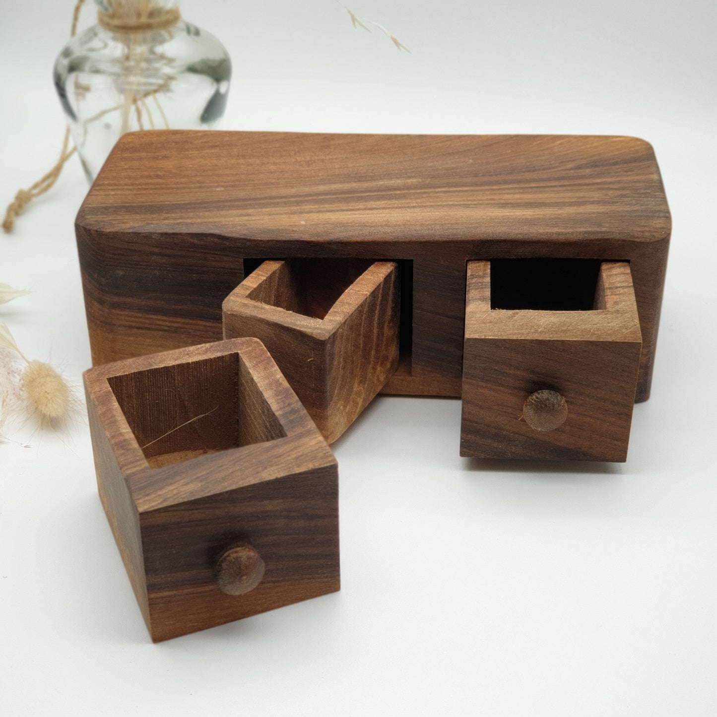 Natural edge wooden box double with secret drawer - Walnut